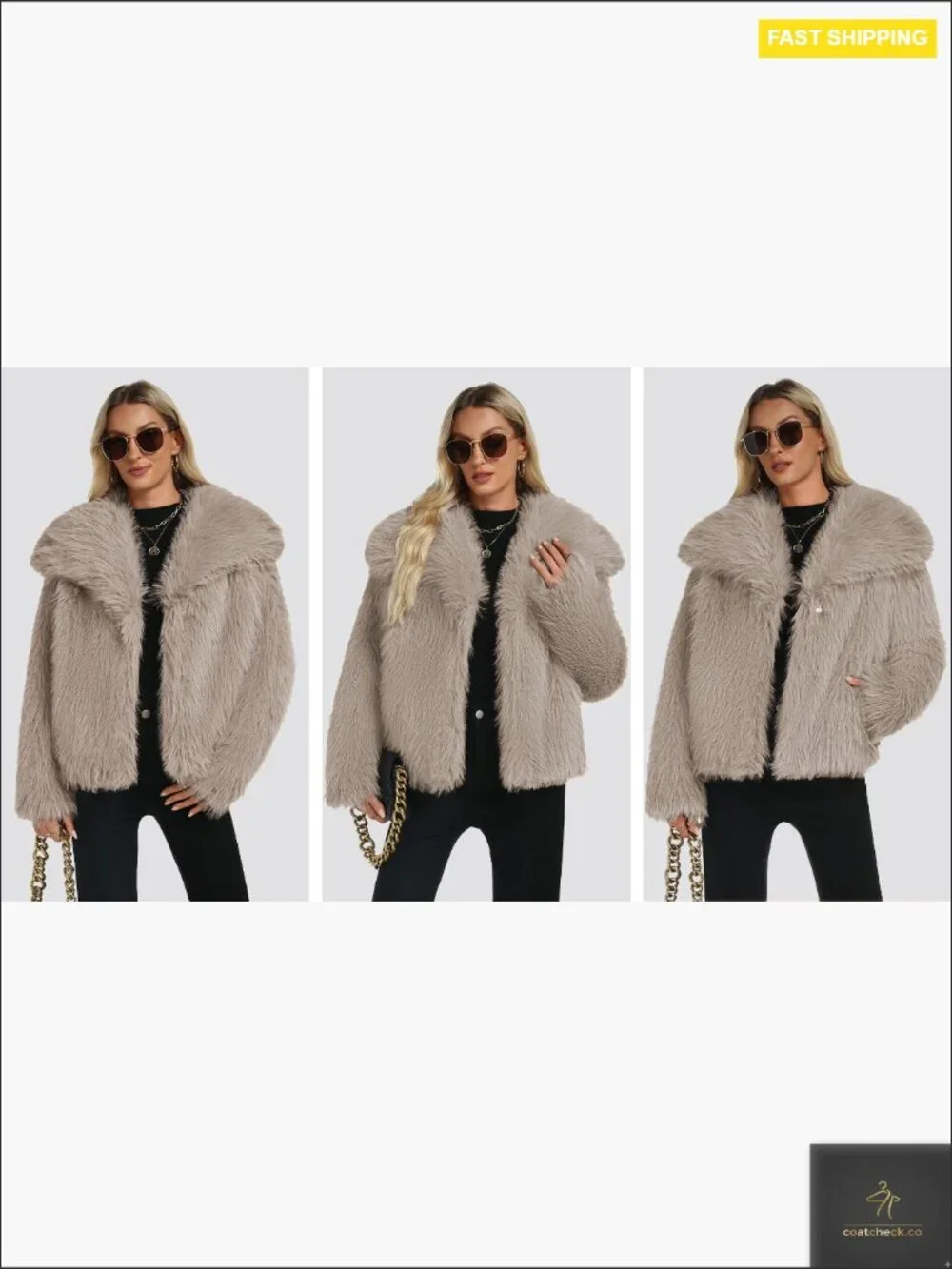 Faux Fur Cropped Jacket Elegant Lapel Collar Warm Shaggy Overcoat Chic Winter